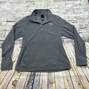 The North Face Sweater Pullover Womens Medium Gray Long Sleeve Button Collar‎